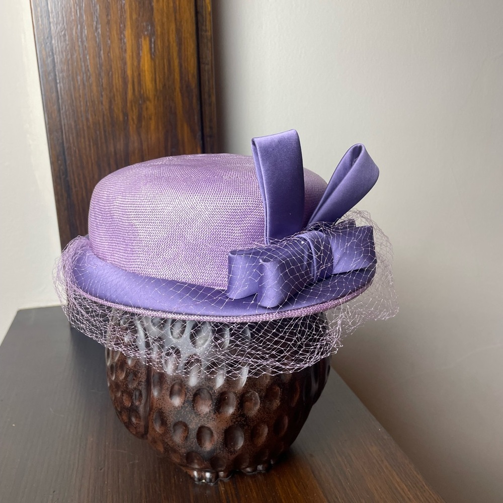 1950s Purple Straw and Satin Hat with Veil